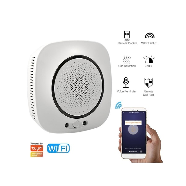 Wi-Fi-häkäilmaisin Wifi-savutunnistin, turvahälytysjärjestelmä 75 db:n äänivaroitussovelluksen ilmoitus Työntää Smartlife Tuya App -kaukosäädin