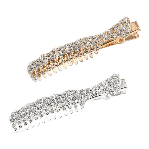 2-pack Glitter Rhinestone Hårclips Fjäder Sida Stift Legering Platta Lugg Stift