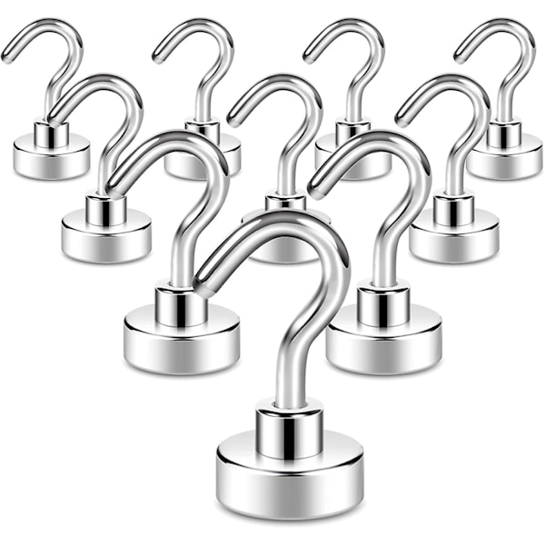 Magnetiska krokar, 10-pack, extra starka, svarta neodymmagnetiska krokar, superstarka magneter med krokar, magnetisk krok för kök, B