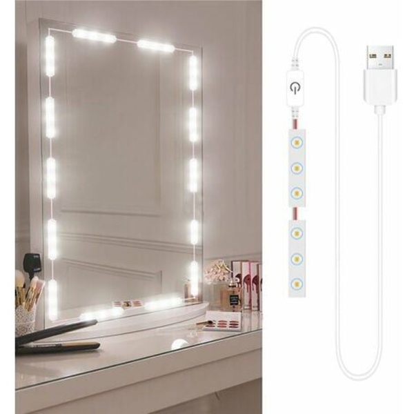 LED Makeup Spejl Lys Dæmpbar Berøringsstyring Hårde Spejl Lys Lys Badeværelsesspejl Med USB Kabel LED Stribelys
