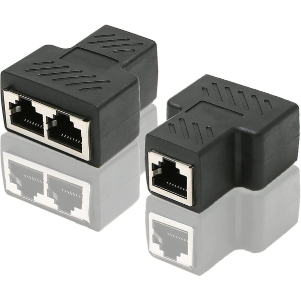 Hcm72 Rj45 Cat6 Lan Ethernet Port Splitter Adapter 1 till 2 Dubbla hona till hona portkoppling, 2-pack och svart