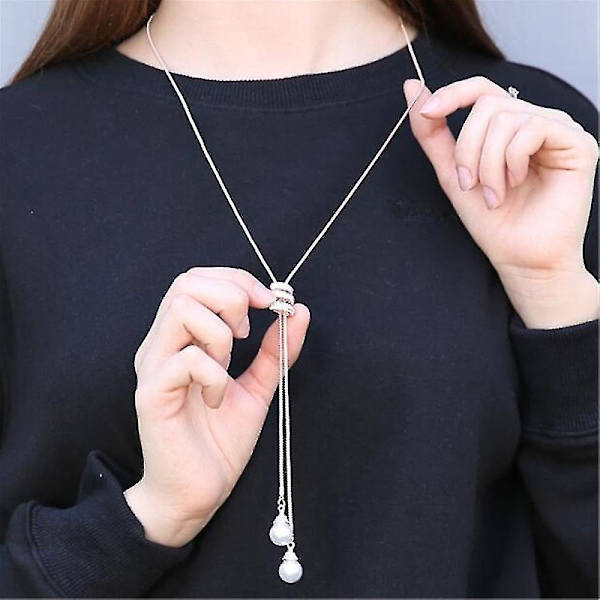 Dammode Charm Kristallpärlor Hänge Halsband Lyxigt Långt Halsband Tröja
