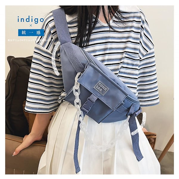 Dam College Style Enkel En-axlad Messenger Bag Mjuk Tjej Tjej Student Nylon Midjeväska A916-980 Blue