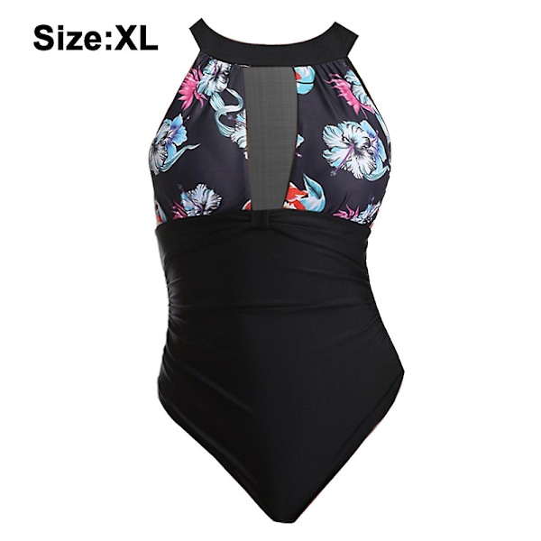 Dam badkläder i ett stycke magen kontroll baddräkter hög halsringning dopp baddräkter blygsam mesh rynkad badkläder Style 2 XL