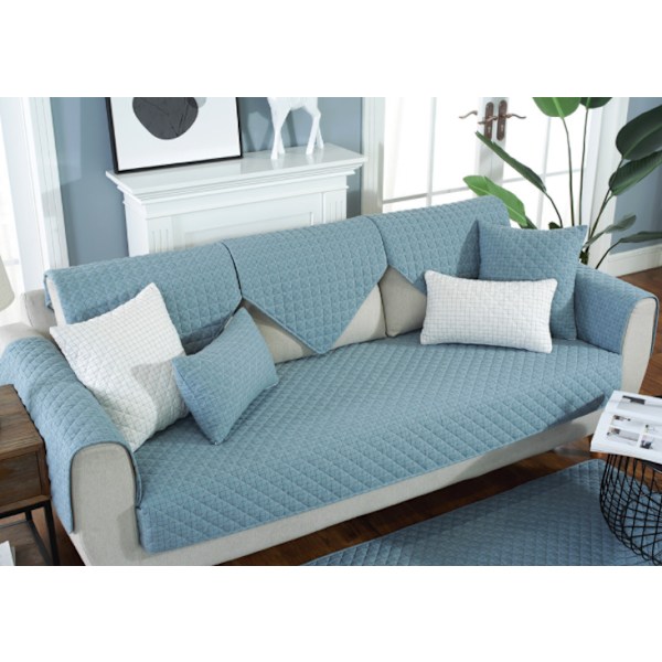 Moderne og enkel vævet vasket bomulds sofa pude, stof anti-slip læder sofa betræk pude (Tartan Blå, 70*90CM)