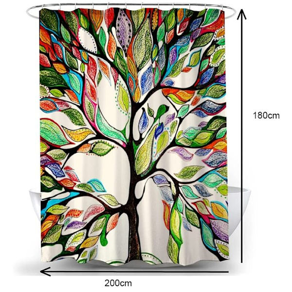 Mögelbeständig Duschdraperi 180x200, Växttryck Duschdraperi för Badrum, Tvättad Duschdraperi med 12