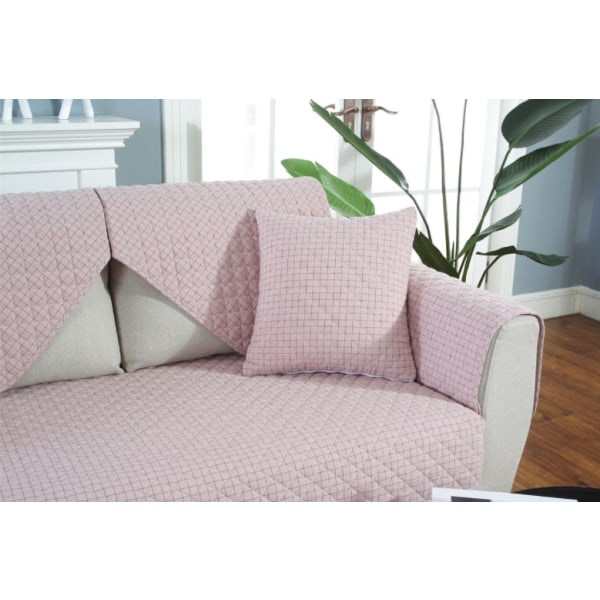 Modern och enkel vävd soffkudde i tvättad bomull, halkskyddad cover i tyg i läder (rosa rutig, 70*210CM)