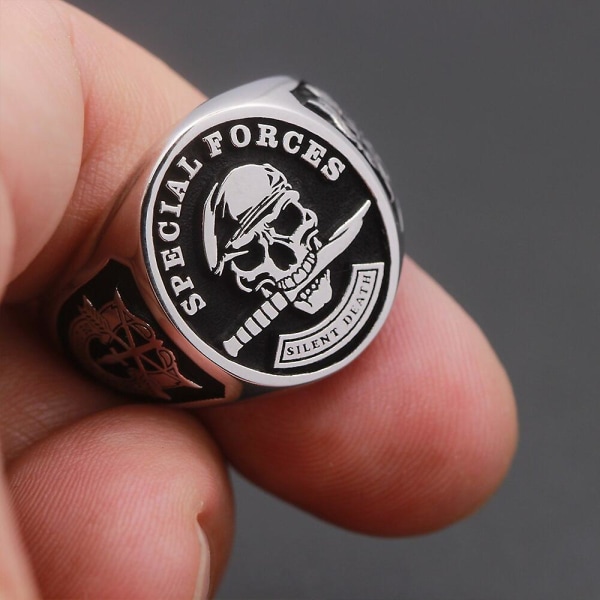 Herrsmycken Us Army Special Forces Grön Basker Skull Ringar För Män Vintage Silent Death Stamp Punk Party Gothic Smycken