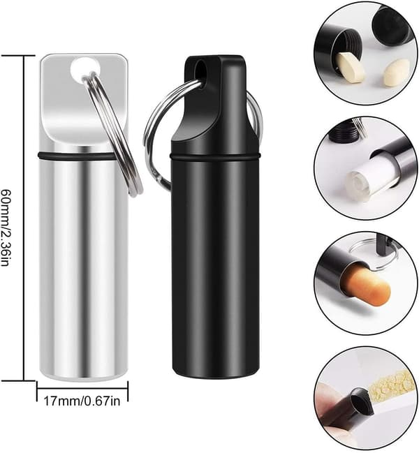 2 stycken (Svart+Silver) Liten Fickpillerask Nyckelring Mini