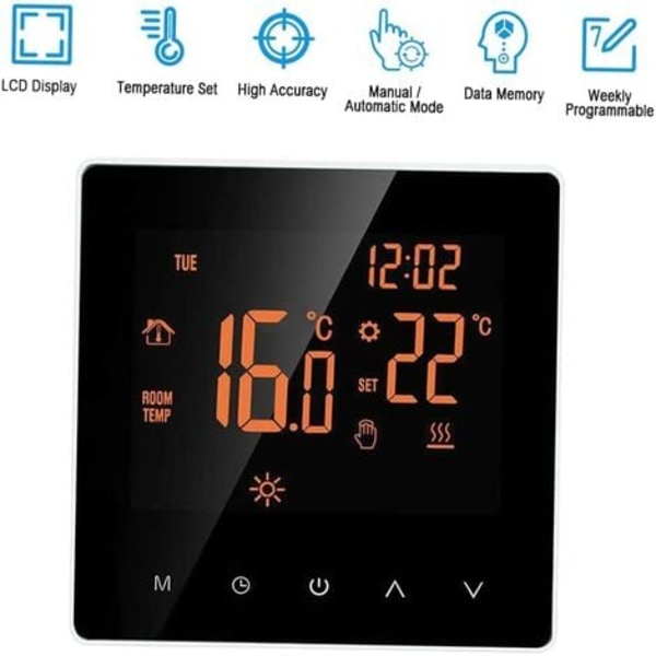 Smart termostat, elektrisk golvvärmetermostat, 16A, WiFi，