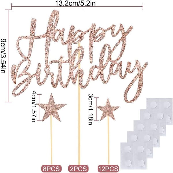 Happy (Roséguld) Birthday Cake Topper, 2 Set Cake Topper