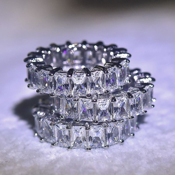 Bryllup Engasjement Prinsesse Cut Rhinestone Innlagt Bridal Finger Ring smykker US 8