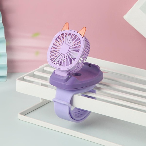 Håndholdt foldbar bærbar håndledsventilator, USB-opladning ultra-stille tredje gear hastighed elektrisk mini ur ventilator Purple