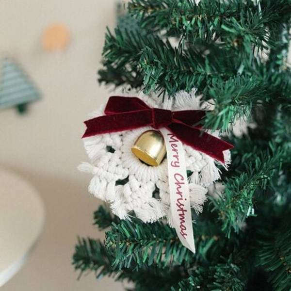 Bohemian Julebils Ornament, Gullbelagt Boho Jingle Bell Hengedekorasjon for Jul Vegg Vindu, Søt Jul