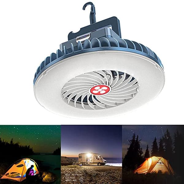 Utendørs teltlys med vifte, bærbar multifunksjonell campinglampe