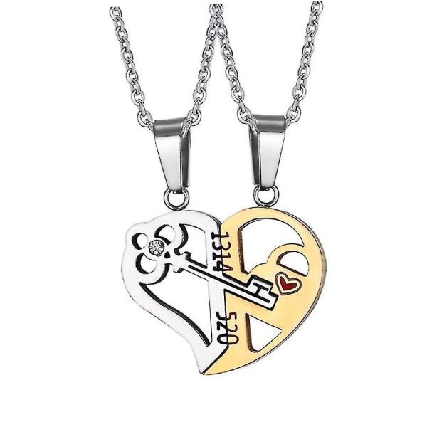 Lovers Love Heart Lock Key Necklace Couple Puzzle Pendant Valentine&#39;s Day Gift