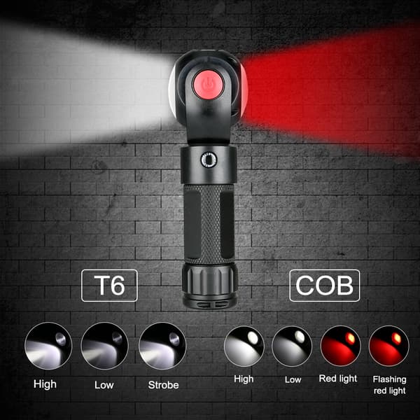 1 stk LED lommelygte med magnetisk COB arbejdslys overhaling