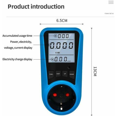 Digital strømmåler, EU-stik, AC voltmeter, energitester, US UK AU FR BR IT reguleringsstik