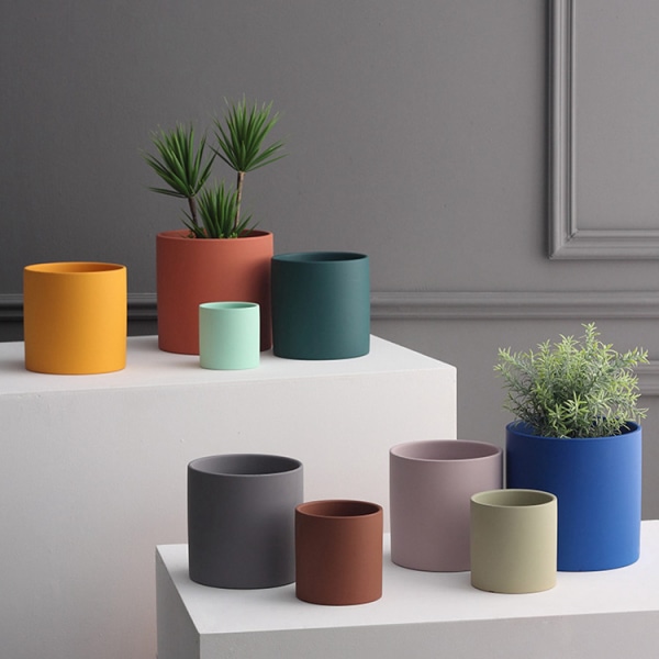 Nordisk enkel keramisk blomsterpotte, Morandi-stil sukkulent grøn plante blomsterpotte, moderne personlighed grøn radise rose tallerken (sort)