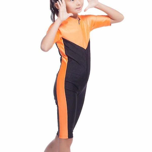 Muslimsk baddräkt för flickor, heltäckande, arabisk, islamisk, blygsam burkini, strandkläder Orange 4-5 Years