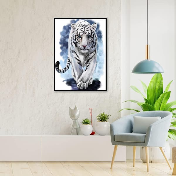 Vitt Tiger Diamantmålningskit för Heminredning DIY 5D Full