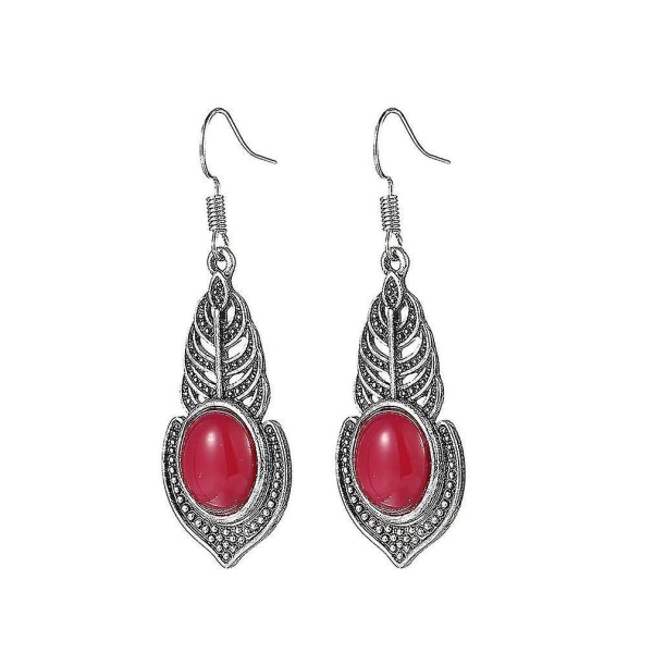 ear Hooks Round Antique Silver And Retro Quartz Red Alloy Earrings For Ceremony