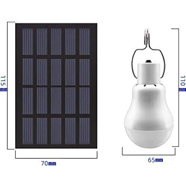 2-pack Solcellsdrivna LED-lampor för Skjul, Ficklampa, Inomhusbelysning, Kök, Läsning med Solpanel för Vandring, Camping, Fiske, Tält