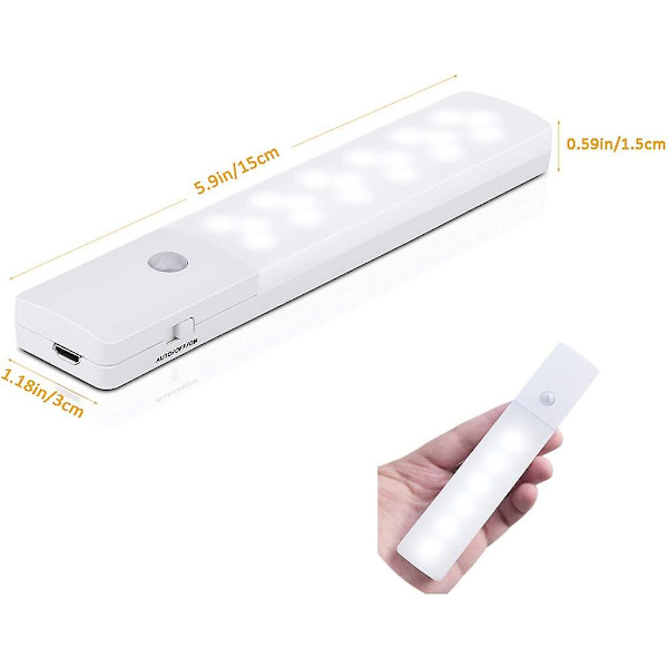 Trådløs natlampe med bevægelsessensor, 18 LED genopladelig batterilampe automatisk nattelys til skab, skab, garage, gang (2-pak)