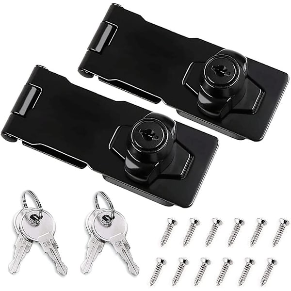 Nyckelhasp, 2-pack Spänne och 3 tum hänglås, två-i-ett metallås med dörrnyckel, för dörr/skåp/fönster (svart)