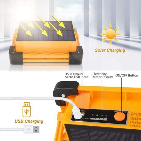 80W oppladbar LED-flomlys arbeidslys bærbar LED-flomlys med solcellepanel 4 moduser supersterkt arbeidslys med