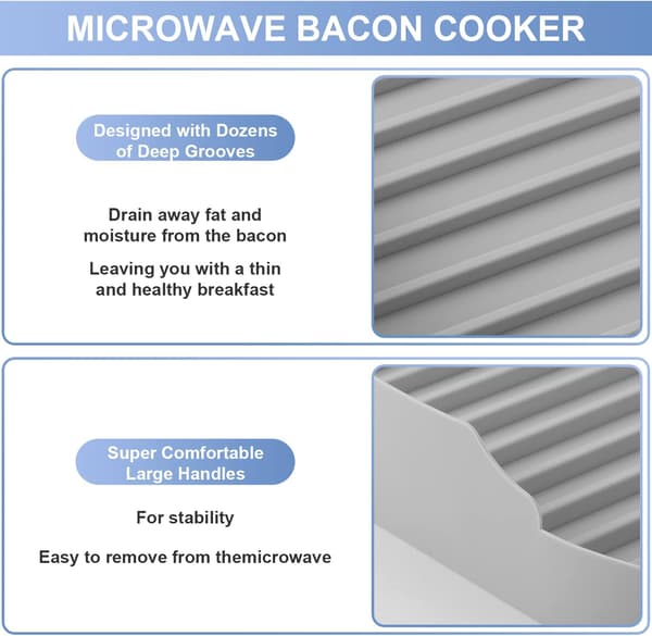 1 grå mikrobølgeovn-bacon-maker, madkvalitets silikone bacon-pande