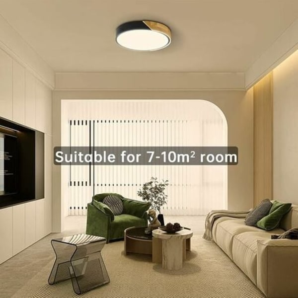 Svarta LED-taklampor, modern taklampa i trä, 18W rund infälld taklampa för sovrum Kök Living Ro