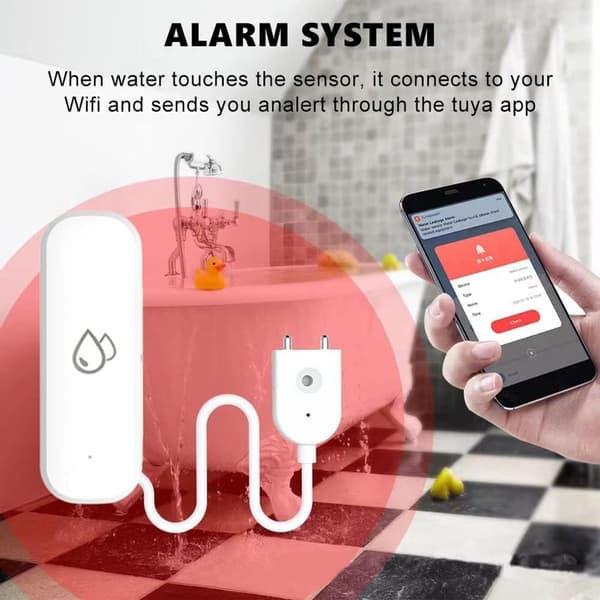 Tuya WiFi Läckagedetektorsensor, Översvämningsläckagesensor, Smart Life Skyddslarmsystem med Appkontroll