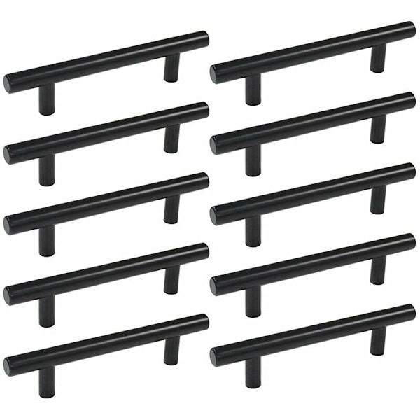 Husholdnings rustfrit stål T-greb (diameter 10 * længde 200 huller afstand 128mm sort 10 stk) Universal køkkenskab