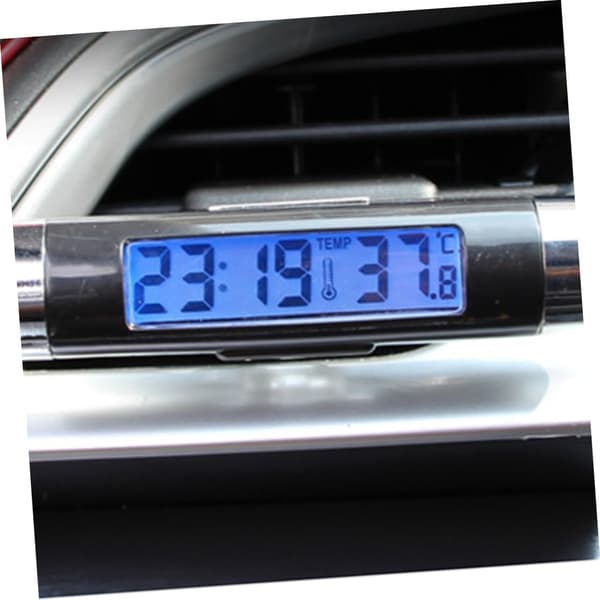 2-delt mini elektronisk ur med LCD-display termometer til bilventilation, baggrundsbelysning, nem installation