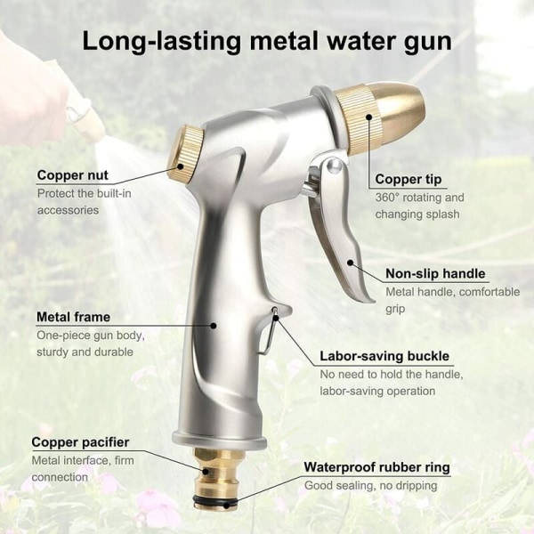 Vattenpistol i metall, bärbart hem, högtrycksspruta för vattenpistol, kraftig trädgårdsvattenpistol för biltvätt, bevattning P