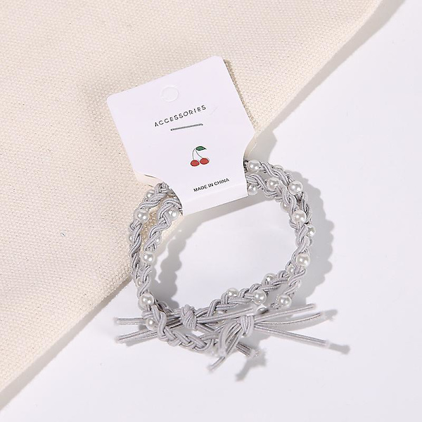2 stk. Perle Hårreb 6 Farver Håndvævet Perlet Høj Elasticitet Armbånd Hestehale Holder Hår Black