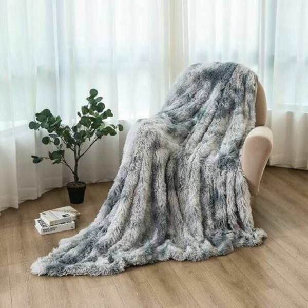Filt, fluffig konstgjord pälsfilt, grå fleecepläd, överkast, mjuk pläd, sofffilt 130x160cm
