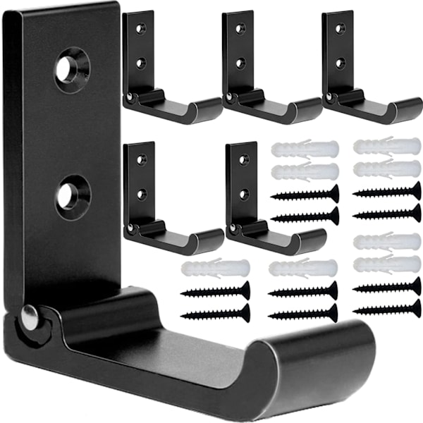 6 stk. Mat Sort Væghængt Krog Badeværelse Håndklæde Krog Heavy Duty Hardware Aluminium Legering Vægkrog DIY Frakkebøjle Krog N