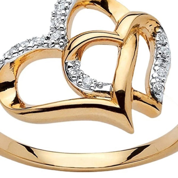 Elegant skinnende forlovelsesring legering hul rhinestone dobbelt hjerte kvinder bryllup band smykker tilbehør Silver US 5