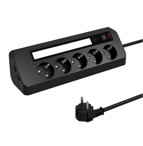 5-veis strømskinne, 1,8 m kabel, svart medium