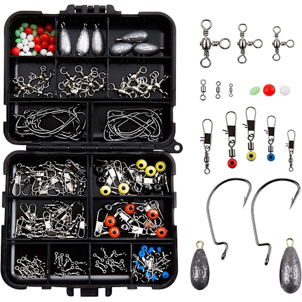 160-dels Fisketackeltillbehörssats, Tacklebox med Krokar, Pärlor, Swivels, Pluggar, Kopplingar