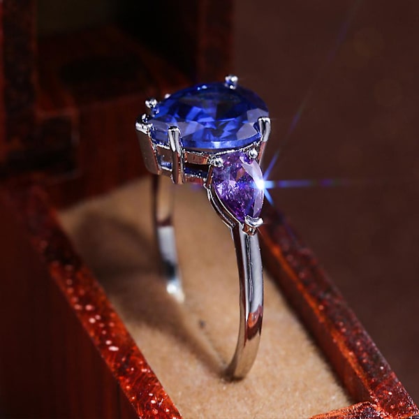 Mode Kvinnor Falsk Safir Ametist Finger Ring Bröllop Fest Smycken Present US 9
