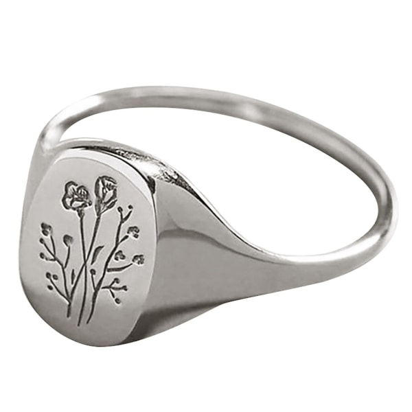 Enkel Kvinde Rose Blomst Graveret Ring Metal Forlovelsesring Smykke Gave Silver US 7