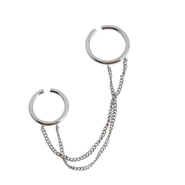 Dobbelt Finger Kæde Ring Stabelbar Justerbar Unisex To Lag Kæde Åbningsring Smykker Gave Silver