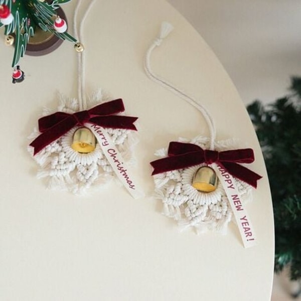 Bohemian Julebils Ornament, Gullbelagt Boho Jingle Bell Hengedekorasjon for Jul Vegg Vindu, Søt Jul