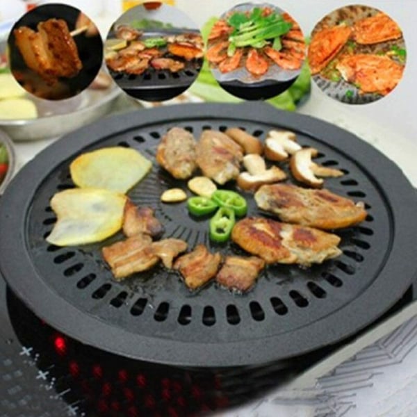 Grillpanna - koreansk stil non-stick rökfri BBQ Grillställ Korg Grillpanna Spishäll Grill Stekplåtar f