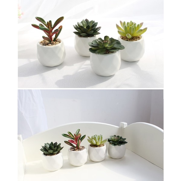 4 stk. Simulerede Mini Sukkulenter i Potter, Grønne Planter i Potter (PAT11)