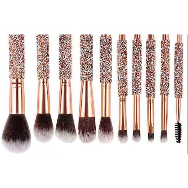 Sæt med 10 makeupbørster 10 diamantbesatte makeupbørster,