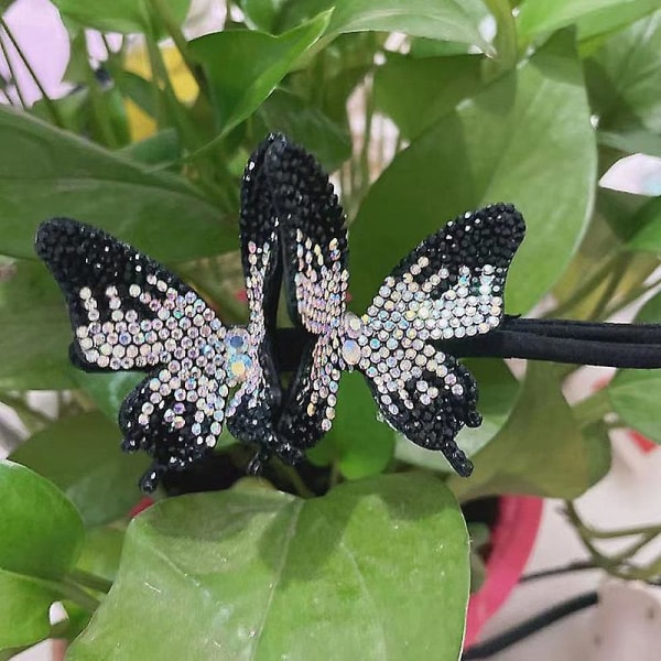 Handgjorda hårtillbehör Fjärilsform Kristalldekoration Hårband för kvinnor Fest Black